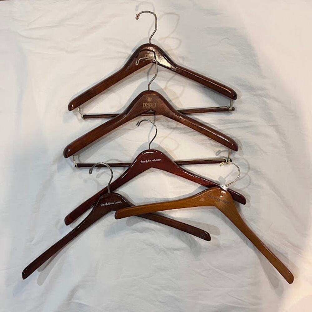 Vintage Polo Ralph Lauren Wood Hangers Set of 5 (2 Suit & 3 Shirt) 17.25"